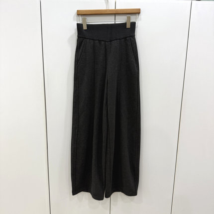 352-2595 欧洲站2025冬新款百搭纯色松紧高腰宽松显瘦加绒阔腿裤