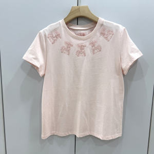 KS822欧洲站2026春时尚圆领重工钉珠小马刺绣百搭显瘦棉短袖T恤女