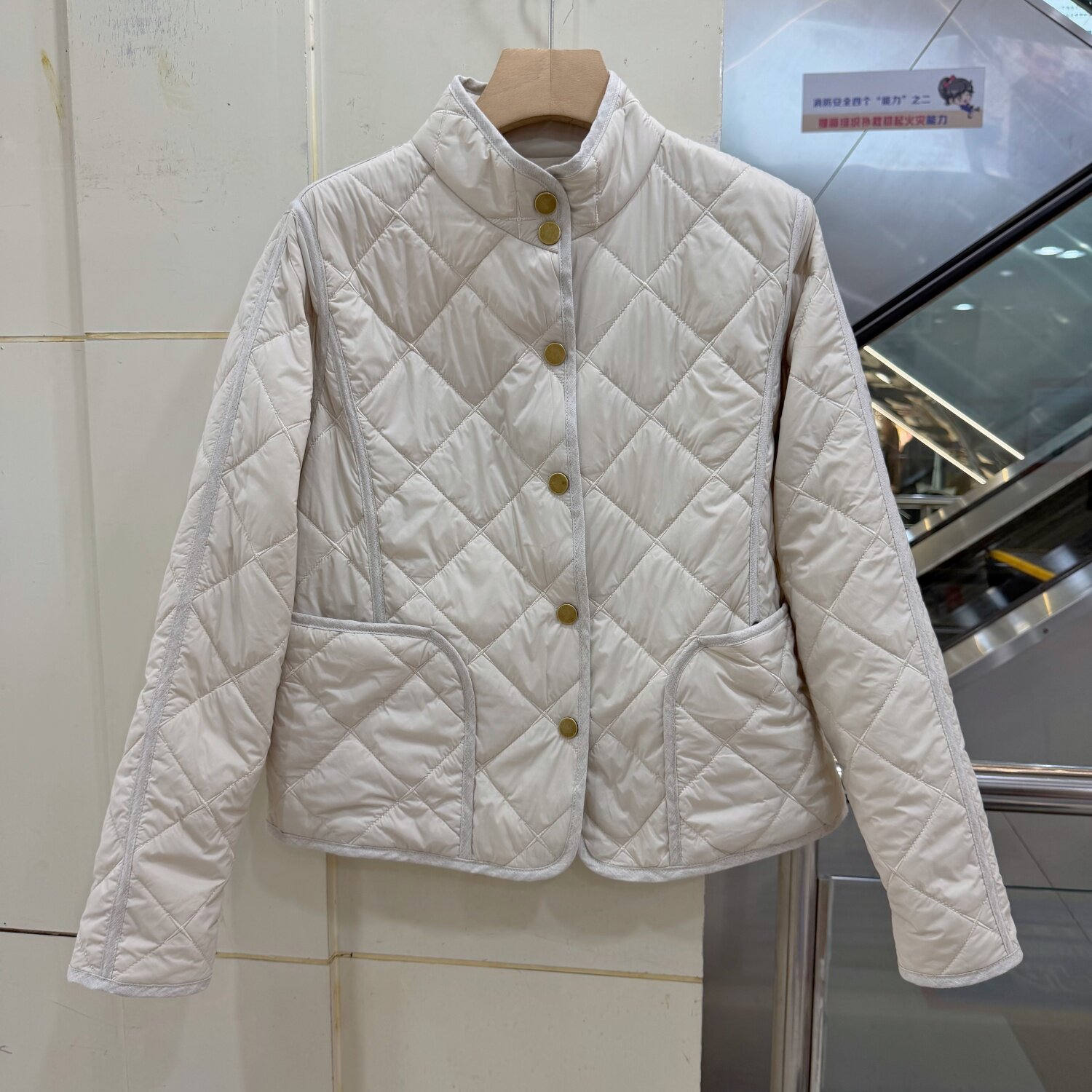 F7688 欧洲站2026秋菱格绗缝棉服立领按扣轻薄保暖百搭棉衣外套女