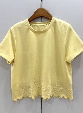 68821欧洲站2026春夏时尚圆领宽松显瘦百搭设计感下摆简约短袖T恤