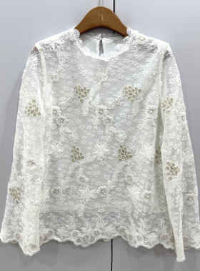 F7252 欧洲站2026春高端洋气优雅气质轻奢蕾丝钩花镂空宽松衬衫