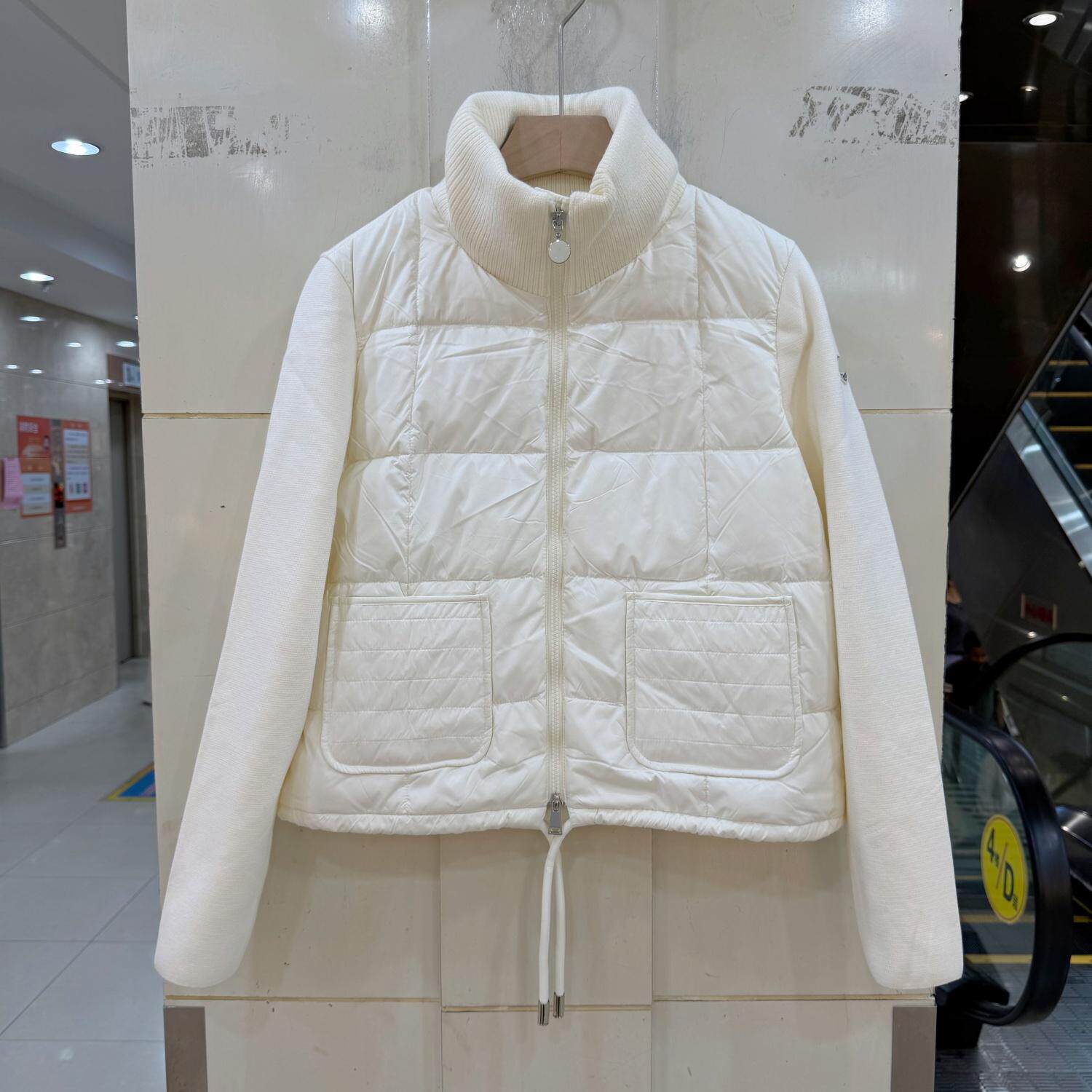 2627欧洲站时尚立领针织拼接下摆抽绳拉链轻薄保暖羽绒服外套秋冬