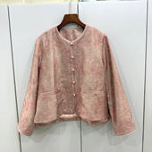 72265欧洲站2026春圆领重工钉珠单排盘扣轻奢人丝提花国风短外套