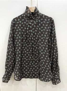 F7233欧洲站2026春新款时尚立领木耳边轻奢碎花微透减龄宽松衬衫