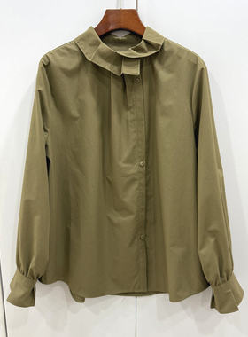 26687欧洲站26春新款时尚设计感荷叶边花瓣领压褶单排扣衬衫上衣
