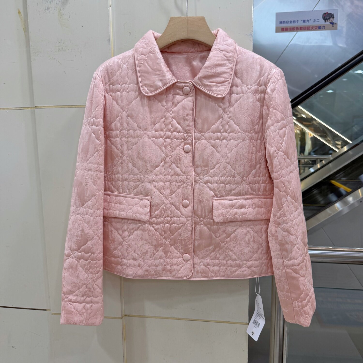 艾妮莉661200欧货时尚百搭翻领单排扣夹棉菱格纹轻奢小香风短外套