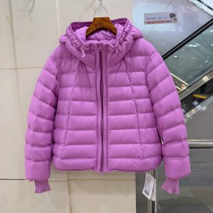 COCO C61191 针织袖口抽绳花苞连帽排骨条休闲阔版短装羽绒服冬装
