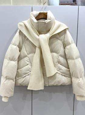 弈秋9622 欧洲站2025冬针织披肩连帽休闲减龄A字短装羽绒服外套