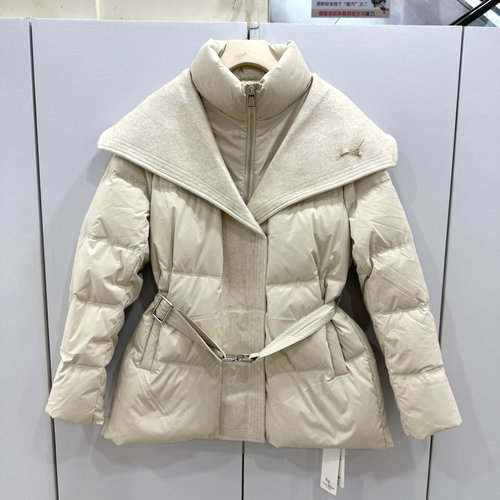 可可锐丽85161 欧洲站25冬双层毛呢翻领腰带收腰洋气假两件羽绒服