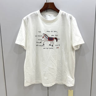 D6818欧洲站26春夏时尚 打底T恤 圆领宽松显瘦小马字母印花百搭短袖