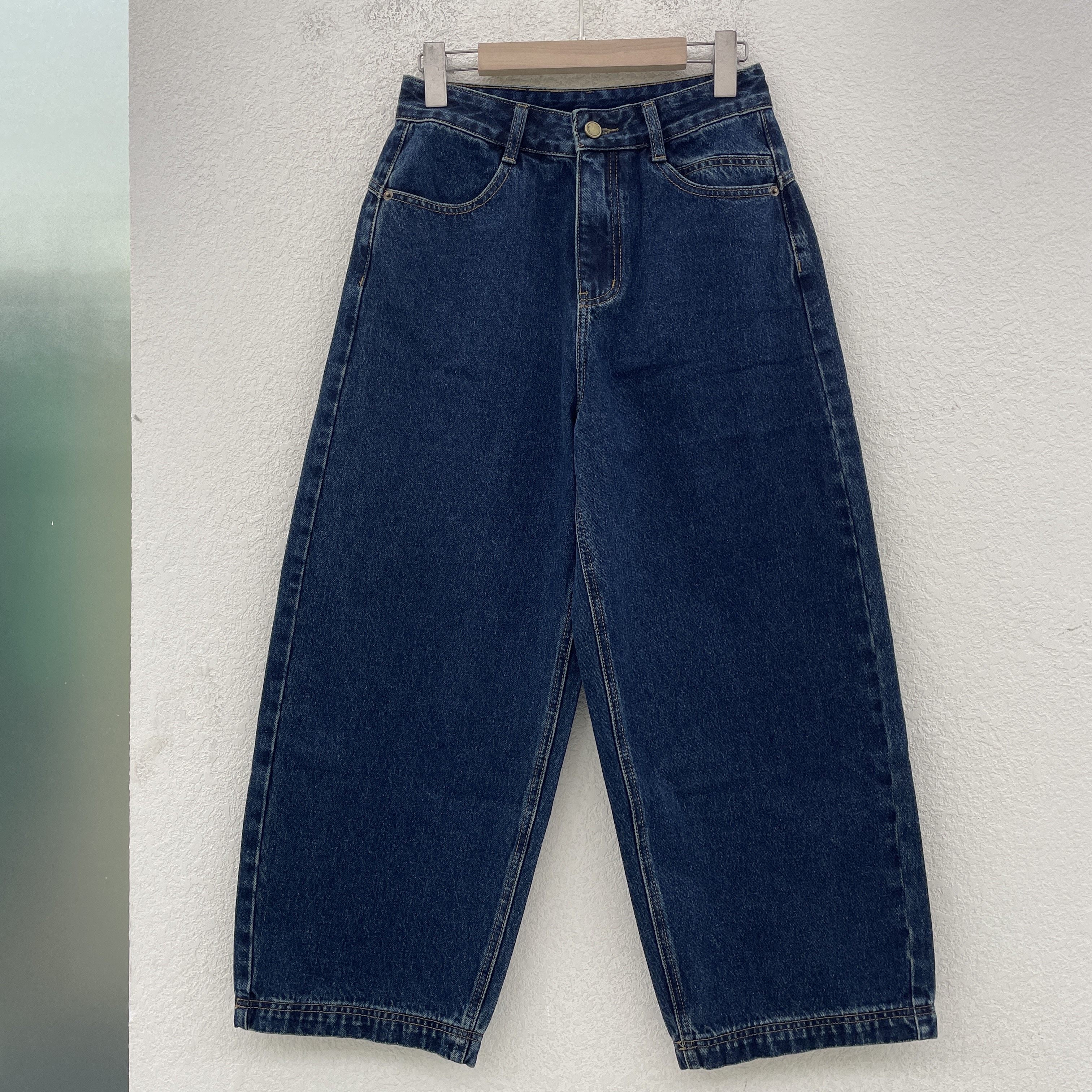 YAK JEANS阿里莎莎86938牛仔裤女蓝色高腰显瘦九分弯刀裤哈伦垮裤