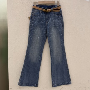 2026春款baoxiniu爆犀牛26052牛仔女高腰显瘦星空烫钻九分微喇裤