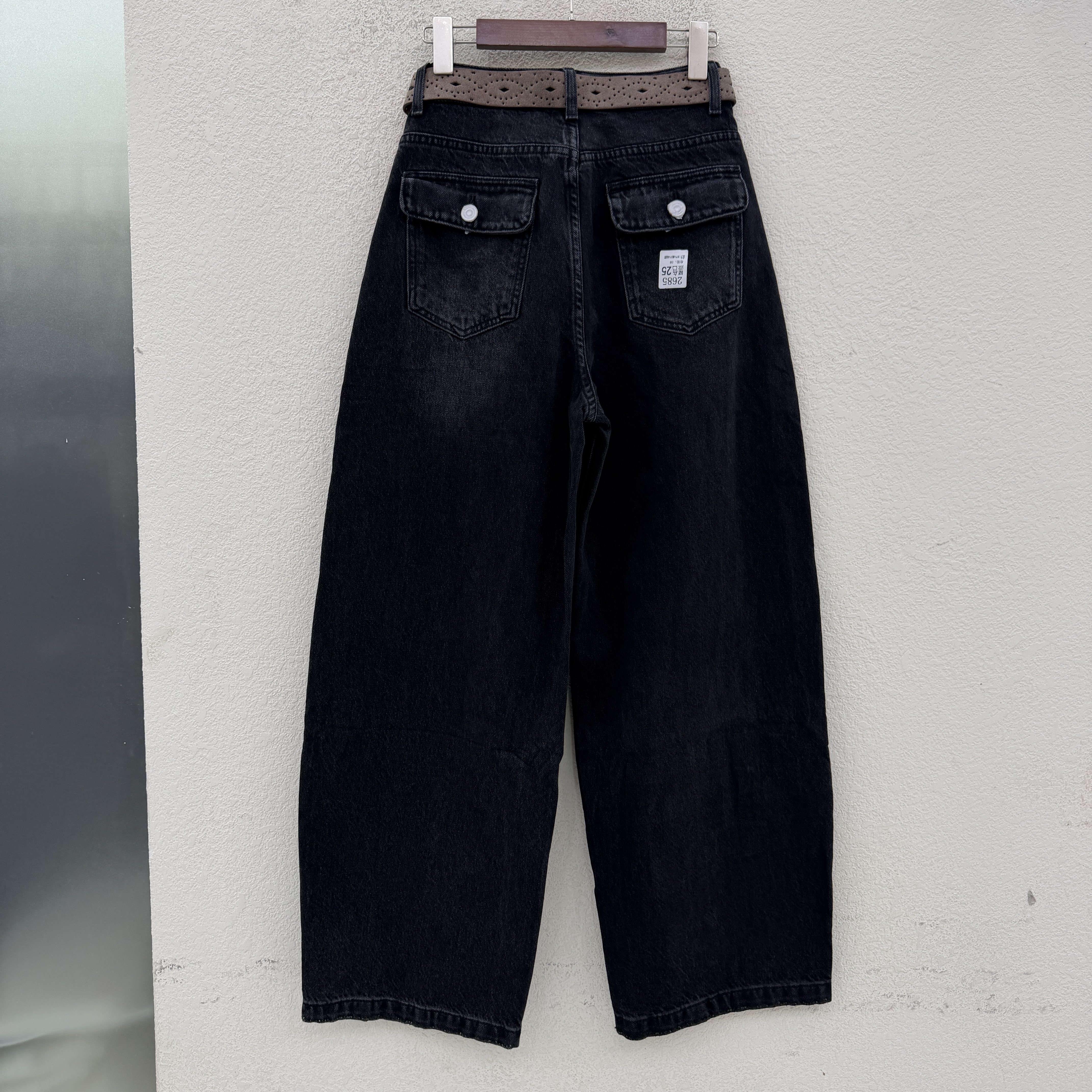 2026秋款JEANS绿青蛙2685牛仔裤女高腰弹力压线弯刀裤拖地阔腿裤