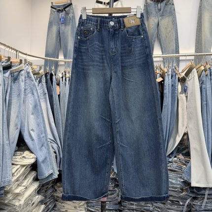 JEANS阿凡牛5640松紧腰夏款九分直筒裤宽松显瘦小个子男友牛仔裤