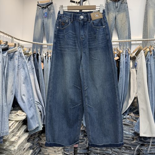 JEANS阿凡牛5640松紧腰夏款九分直筒裤宽松显瘦小个子男友牛仔裤