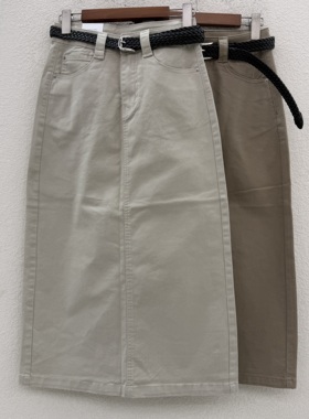 QYL19928-5夏季新款高腰显瘦休闲开叉半身裙女百搭后卡通图中长裙