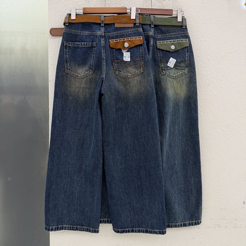 秋款JEANS绿青蛙2705 2703牛仔裤女高腰复古撞色口袋直筒裤阔腿裤