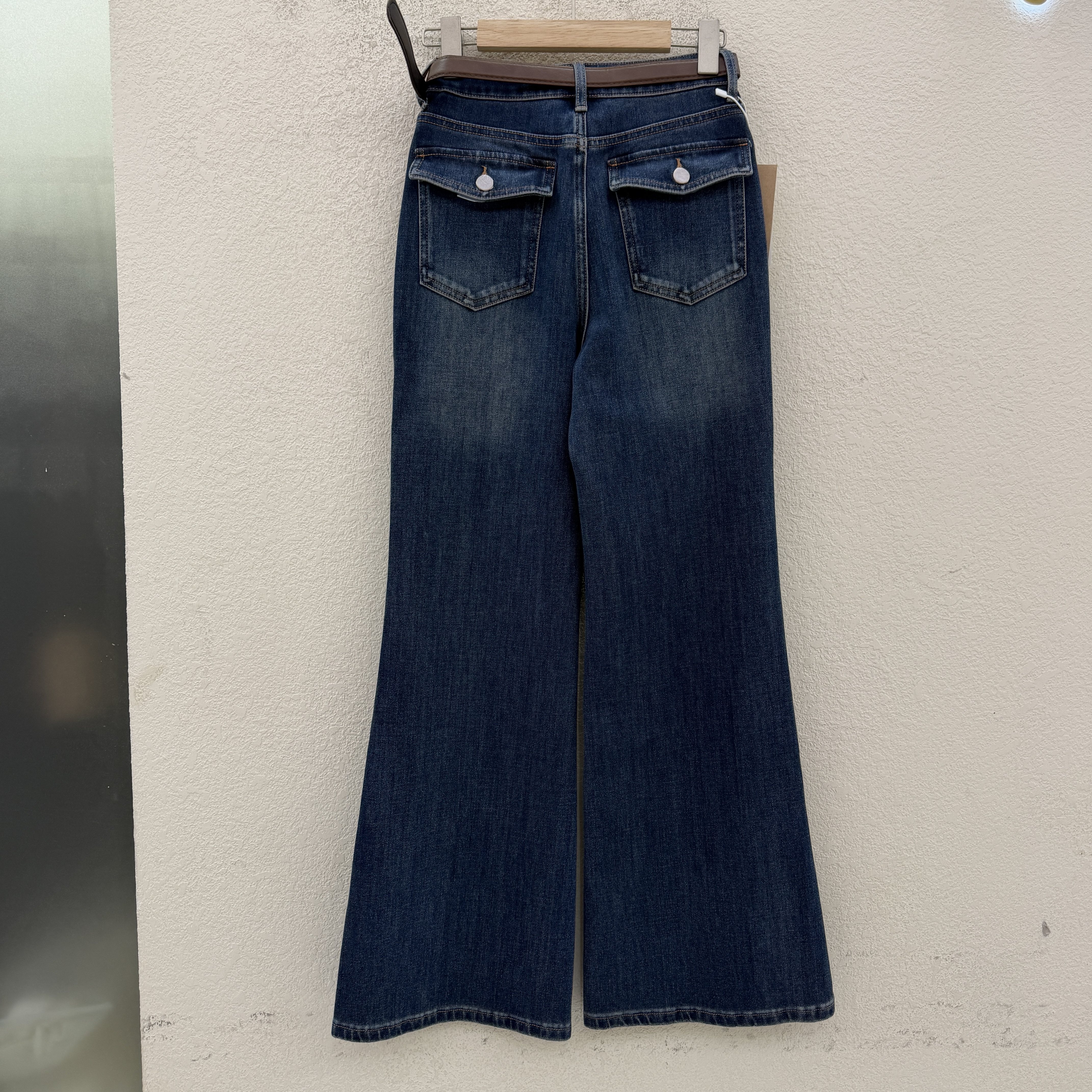 JEANS易人86100高腰修身水洗牛仔喇叭裤女秋款四面弹显瘦微喇长裤