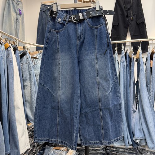 Jeans阿凡牛5671 夏款高腰显瘦宽松薄料八分弯刀裤女半松紧牛仔裤