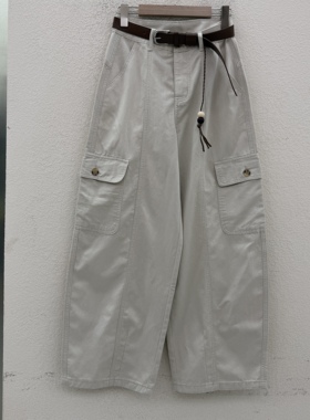 2026夏款欧货JEANS韩酷莱66335工装裤女牛仔弯刀阔腿裤高腰压线裤