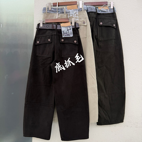 欧货正品JEANS红提子19202牛仔裤女磨毛直筒弯刀裤薄绒翻盖裤冬款
