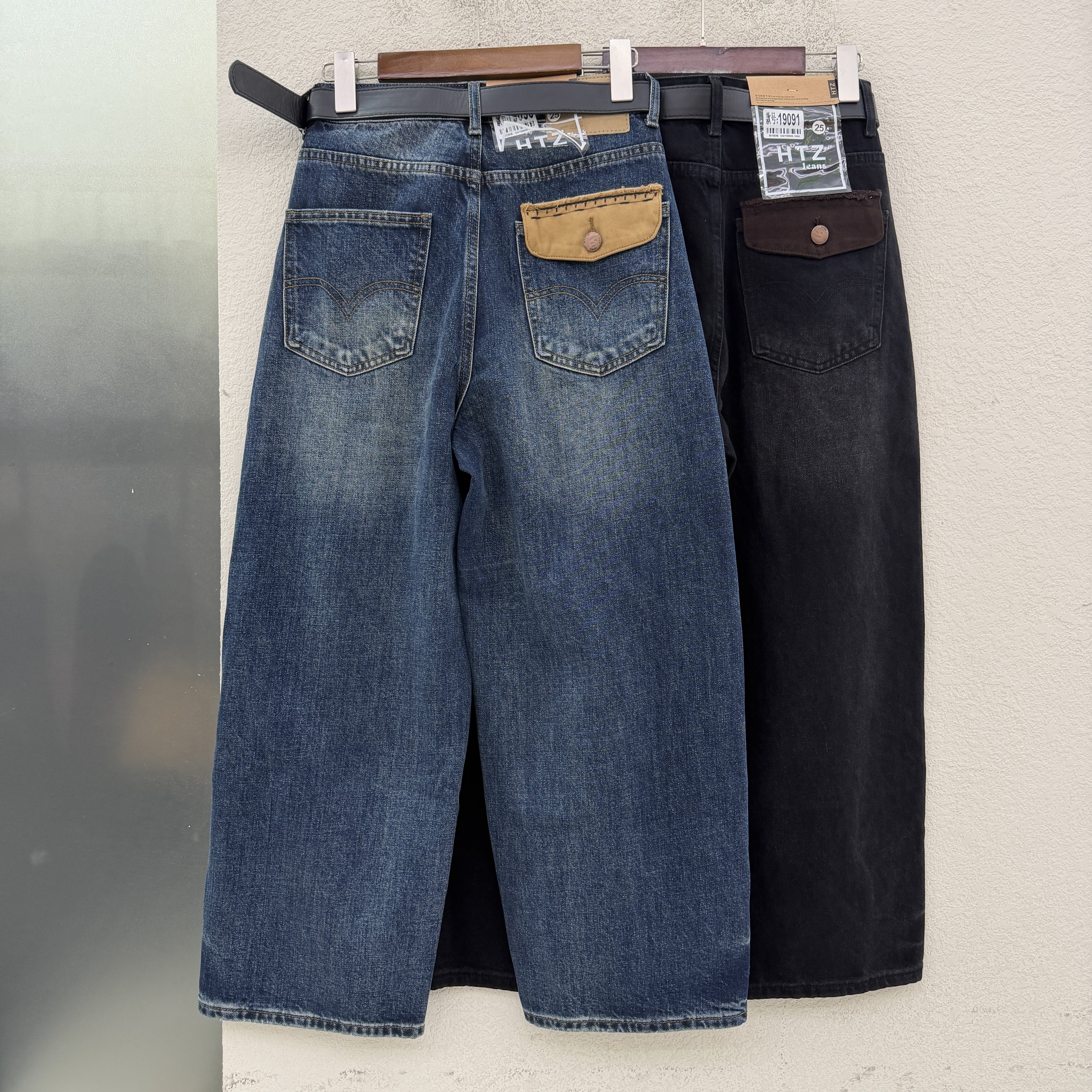 秋款JEANS红提子19091 19090牛仔裤女高腰黑灰色九分弯刀裤镰刀裤