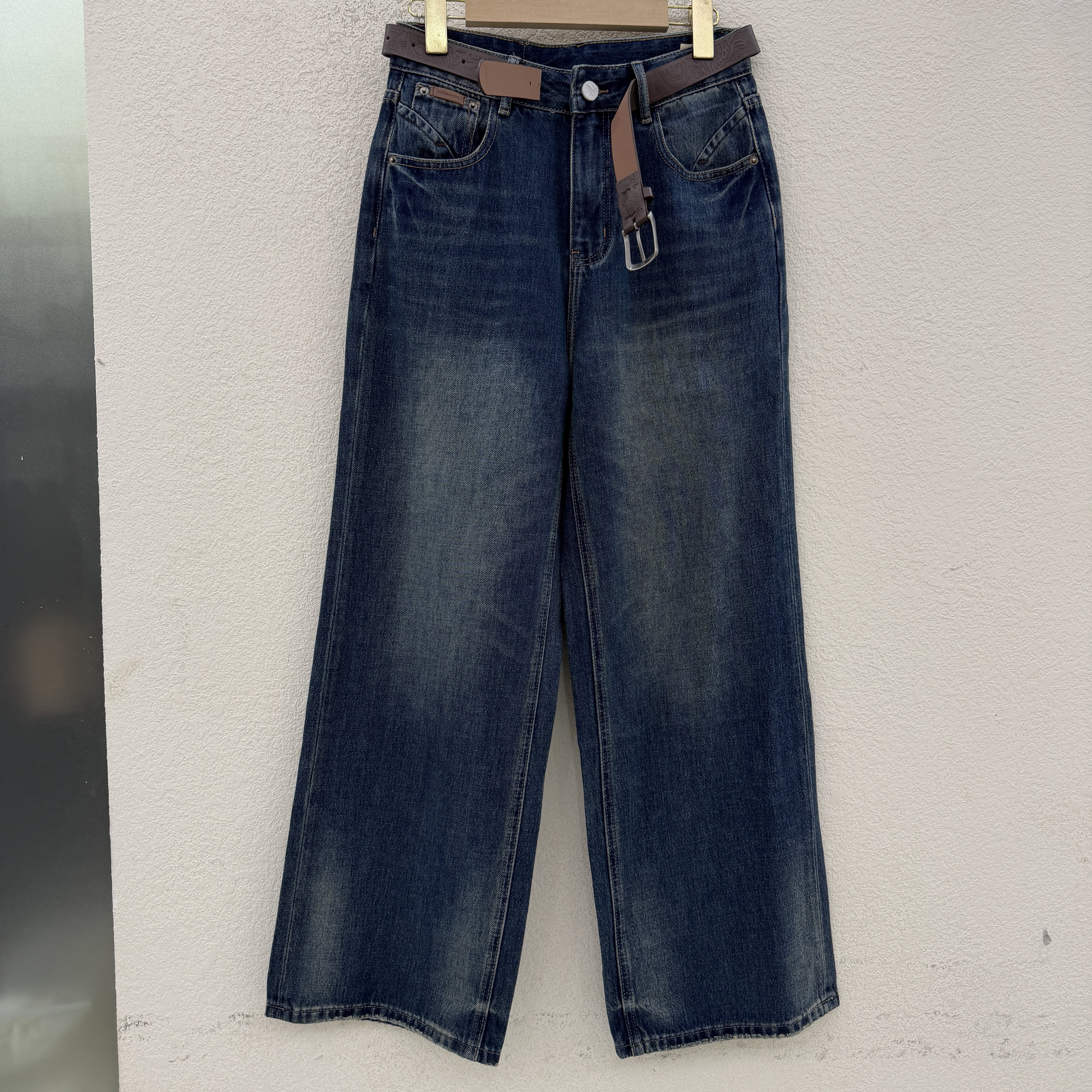 JEANS佑度 倩小妞19915秋款韩版显瘦刺绣牛仔直筒裤女窄版阔腿裤