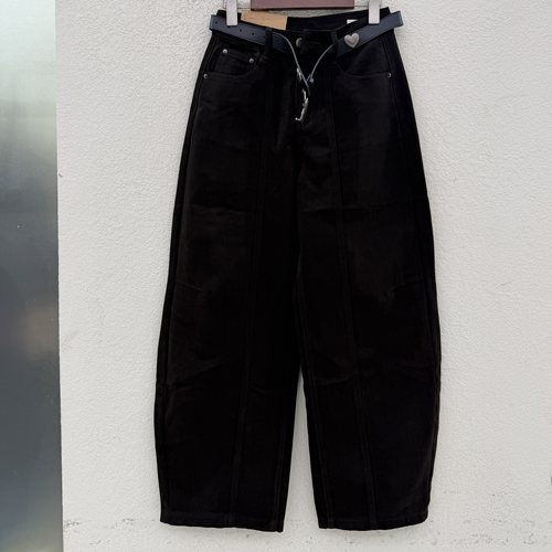 2026秋款JEANS红提子19095牛仔裤女黑巧色高腰垂感弯刀裤拖地裤