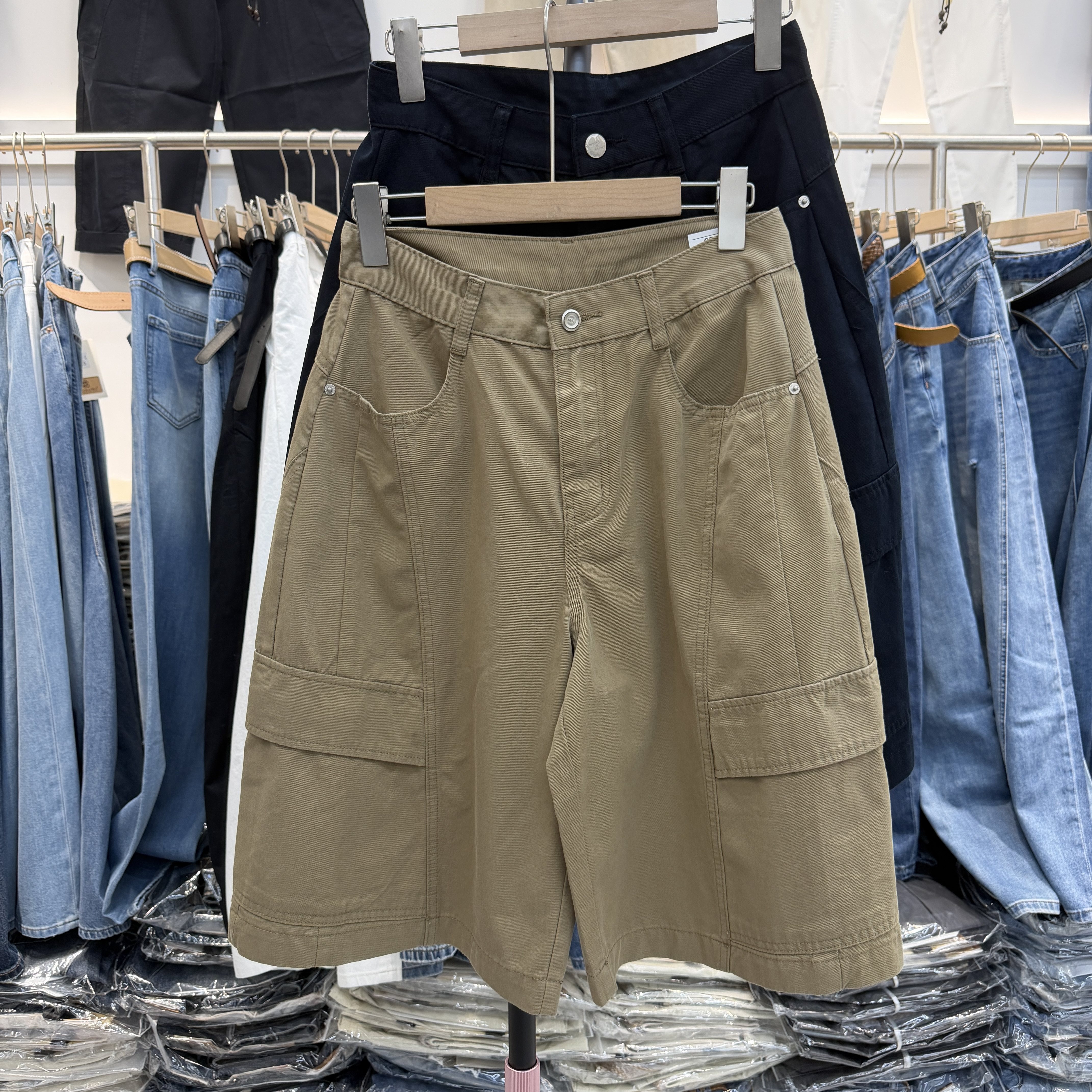 YAK JEANS阿里莎莎87771 夏高腰显瘦薄料工装五分女休闲阔腿中裤