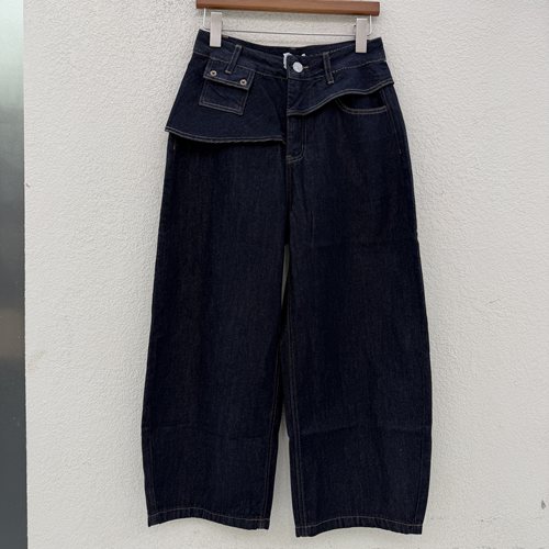 JEANS韩酷莱5607高腰假两件屁帘阔腿牛仔裤女2026秋宽松弯刀裤潮