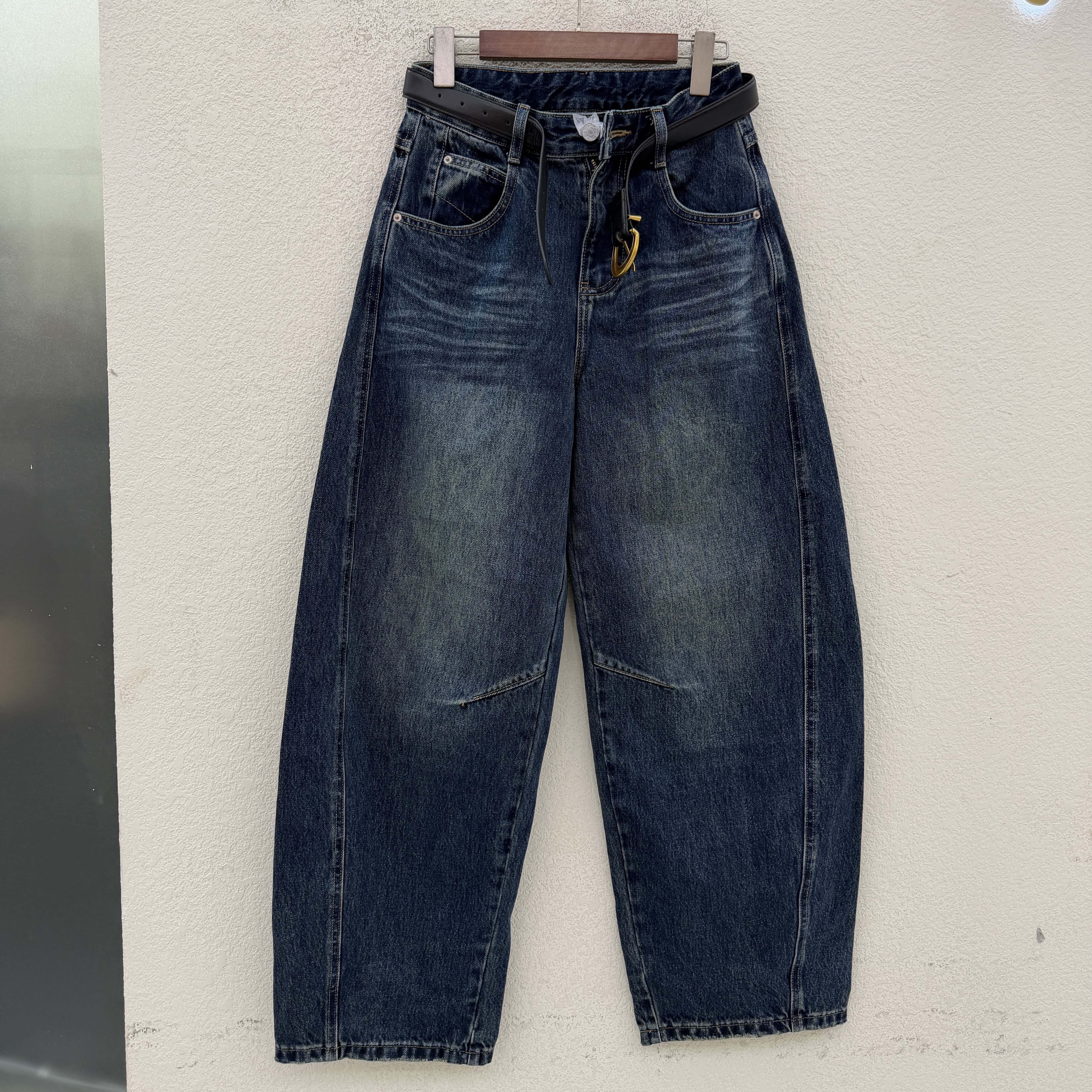 2026秋新款JEANS绿青蛙2672高腰显瘦无弹弯刀牛仔女宽松直筒裤秋