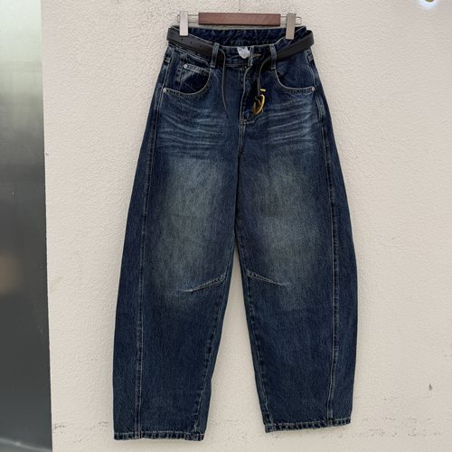 2026秋新款JEANS绿青蛙2672高腰显瘦无弹弯刀牛仔女宽松直筒裤秋