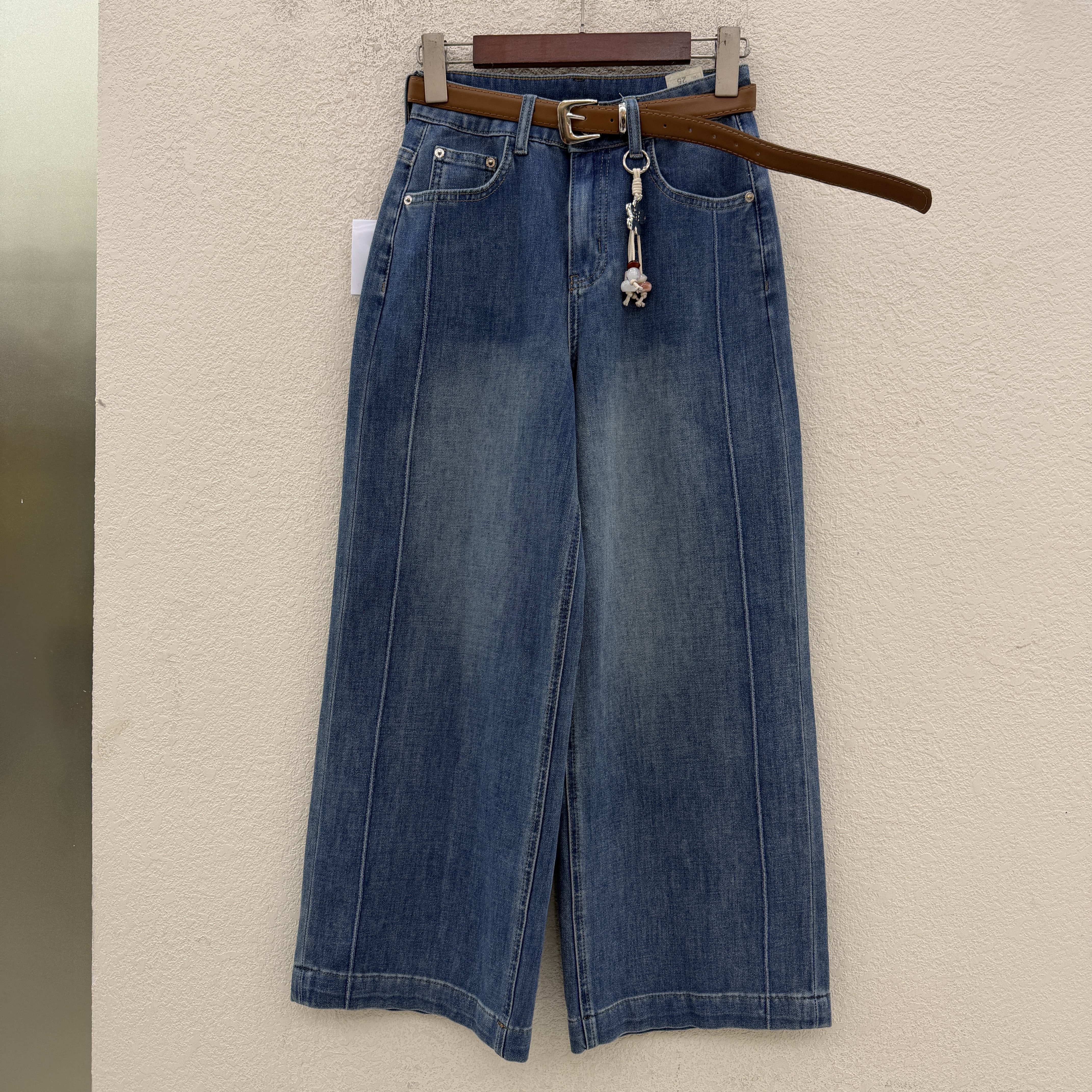 2026春款JEANS港恋68103牛仔裤女高腰显瘦直筒裤九分阔腿裤宽腿裤