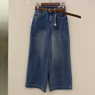 2026春款JEANS港恋68103牛仔裤女高腰显瘦直筒裤九分阔腿裤宽腿裤