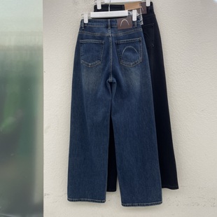 宽松窄版 女蓝色高腰显瘦直筒裤 拖地 JEANS红提子16097牛仔裤 HYFS