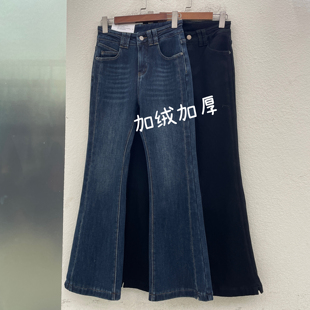 清仓特价Jeans红提子16619冬显瘦弹力加绒加厚喇叭裤女牛仔裤冬