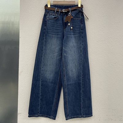 JEANS倩小妞 佑度18994牛仔裤女高腰显瘦垂感镰刀裤压线直筒裤潮