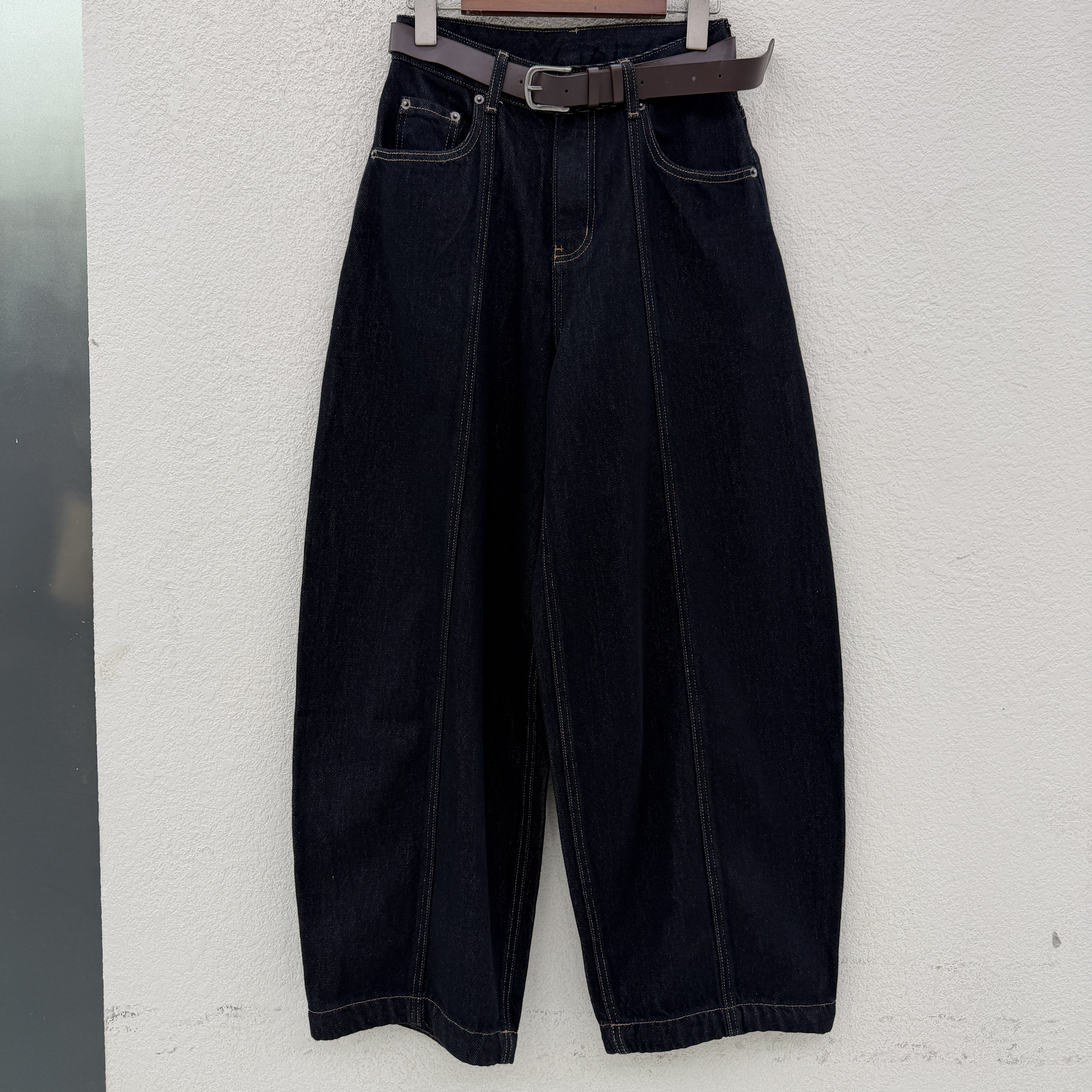 2026秋新款JEANS绿青蛙2687欧货深兰百搭弯刀裤高腰宽松女牛仔裤