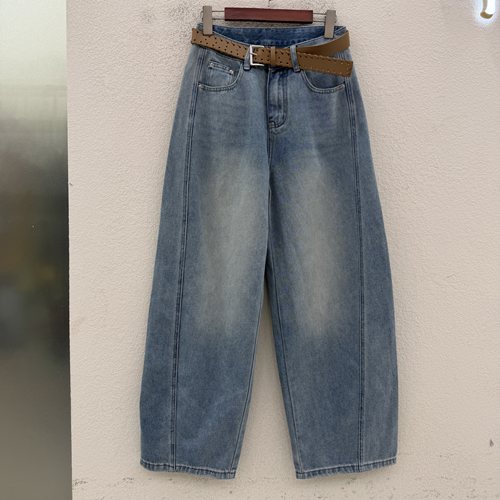 JEANS夏新款韩酷莱66850浅蓝色牛仔裤女宽松显瘦阔腿弯刀拖地裤