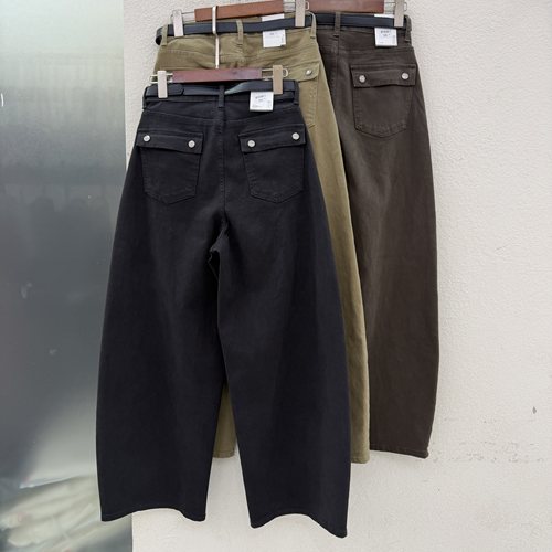 JEANS秋款QYL20180牛仔裤女高腰色布弯刀镰刀裤垂感宽松拖地裤