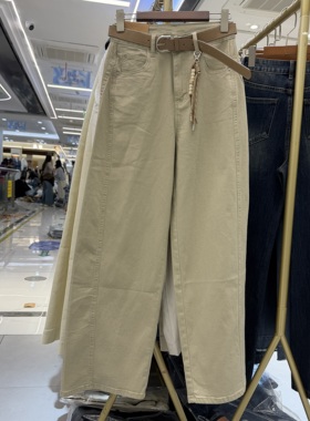 JEANS春夏款红提子66120欧货复古显瘦拖地弯刀裤高腰宽松女牛仔裤