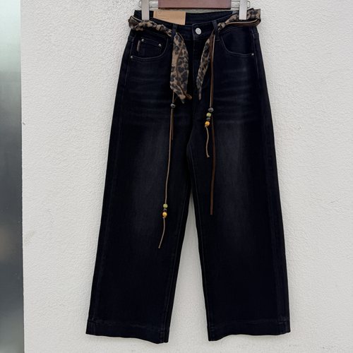 2026秋款JEANS红提子19066宽松直筒牛仔裤女黑灰色九分皮牌奶奶裤