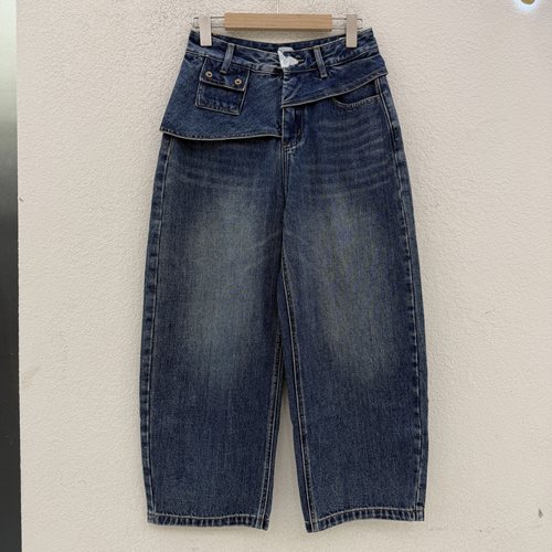 秋款N FASHION JEANS韩酷莱5603牛仔女九分假两件屁帘弯刀裤2036