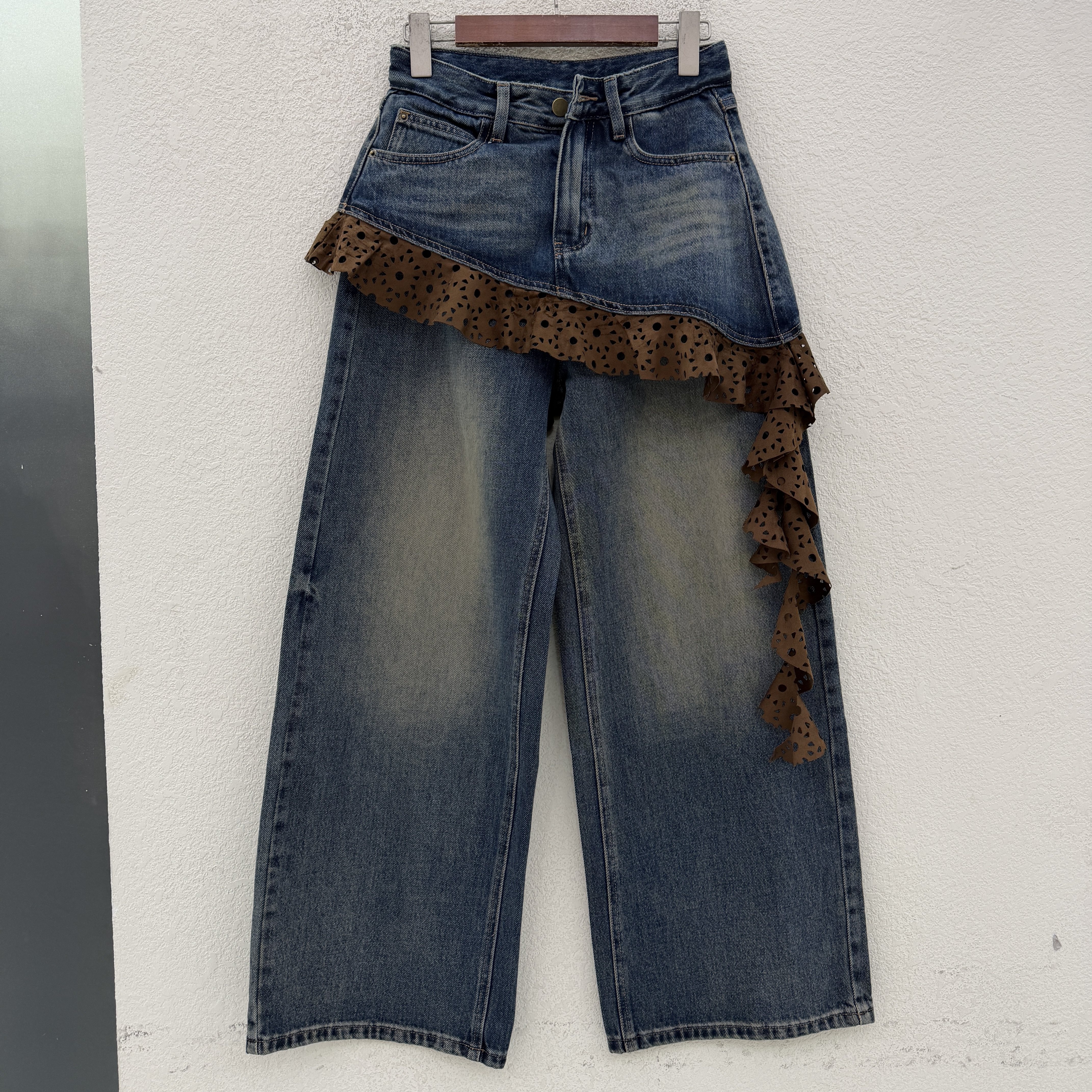 JEANS佐拿 芭度玄风61591欧货复古怀旧屁帘阔腿裤宽松女牛仔裤秋
