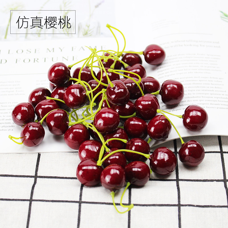 仿真酒红樱桃假车厘子摆件水果网店拍照摄影背景摆拍道具ins装饰