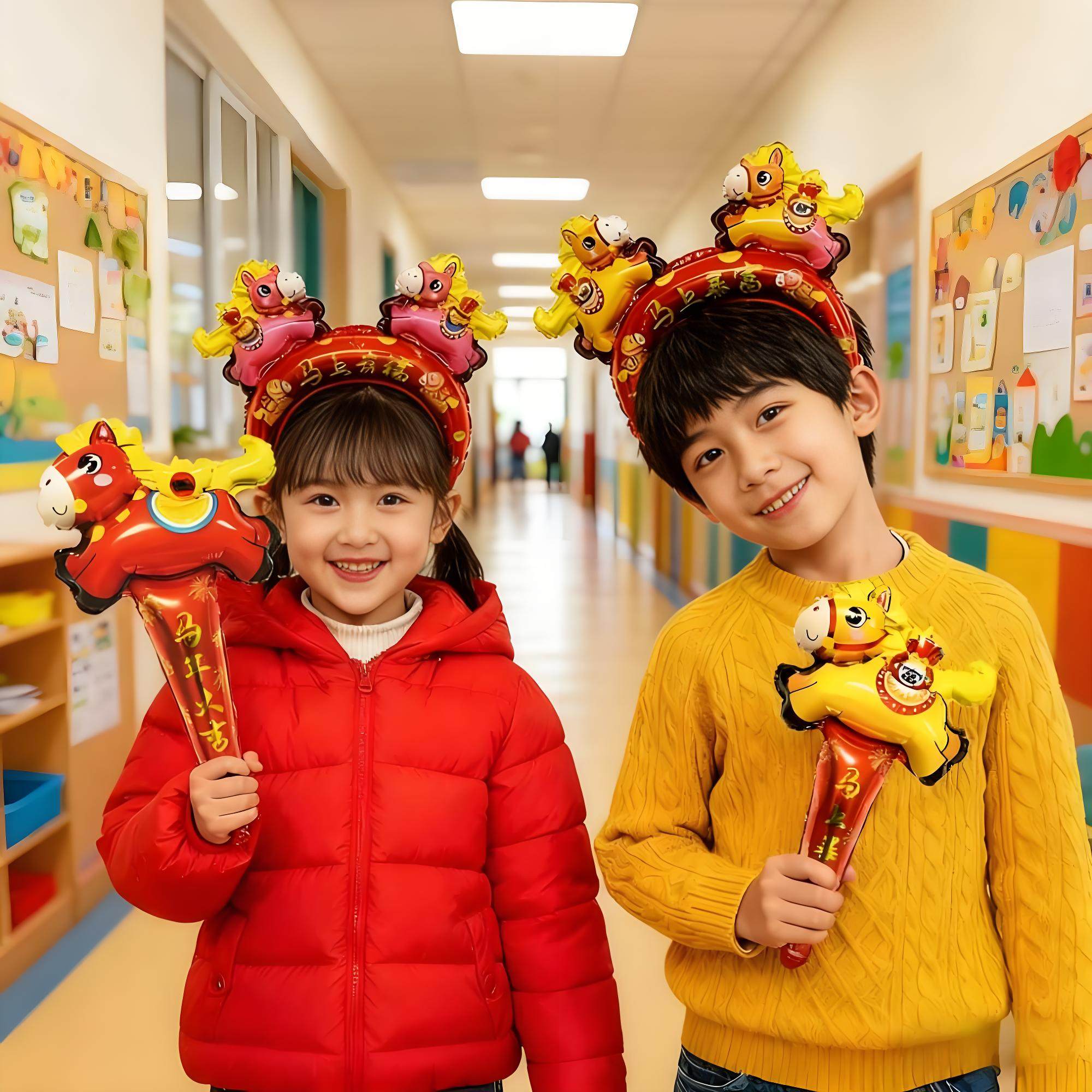 马年发箍气球头饰2026元旦新年儿童幼儿园教室活动装扮道具小礼品