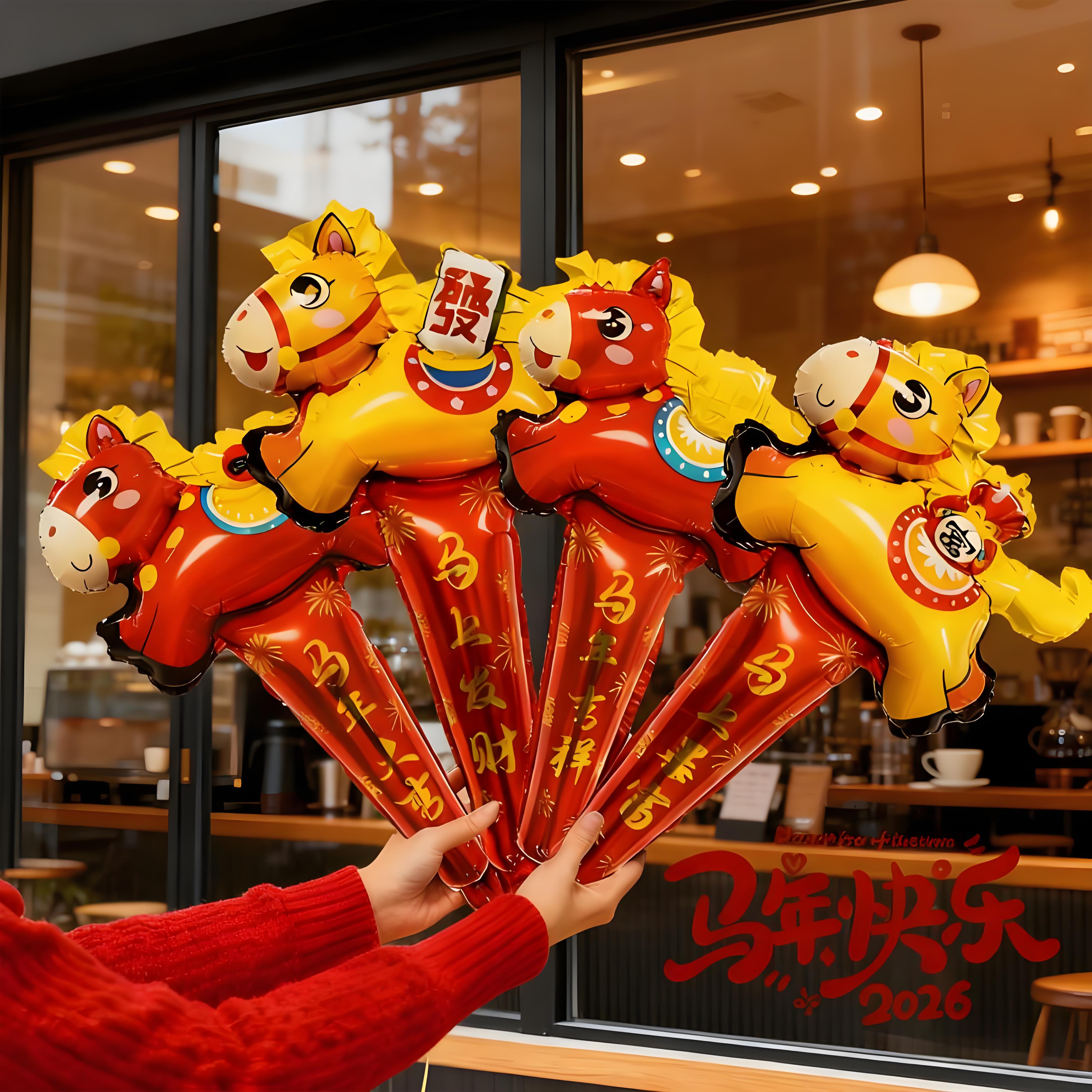 2026元旦新年卡通气球手持棒马年店铺活动装饰儿童拍照道具小礼品