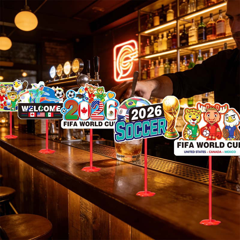 2026世界杯主题装饰酒吧KTV看足球赛桌面吧台氛围场景布置手举牌