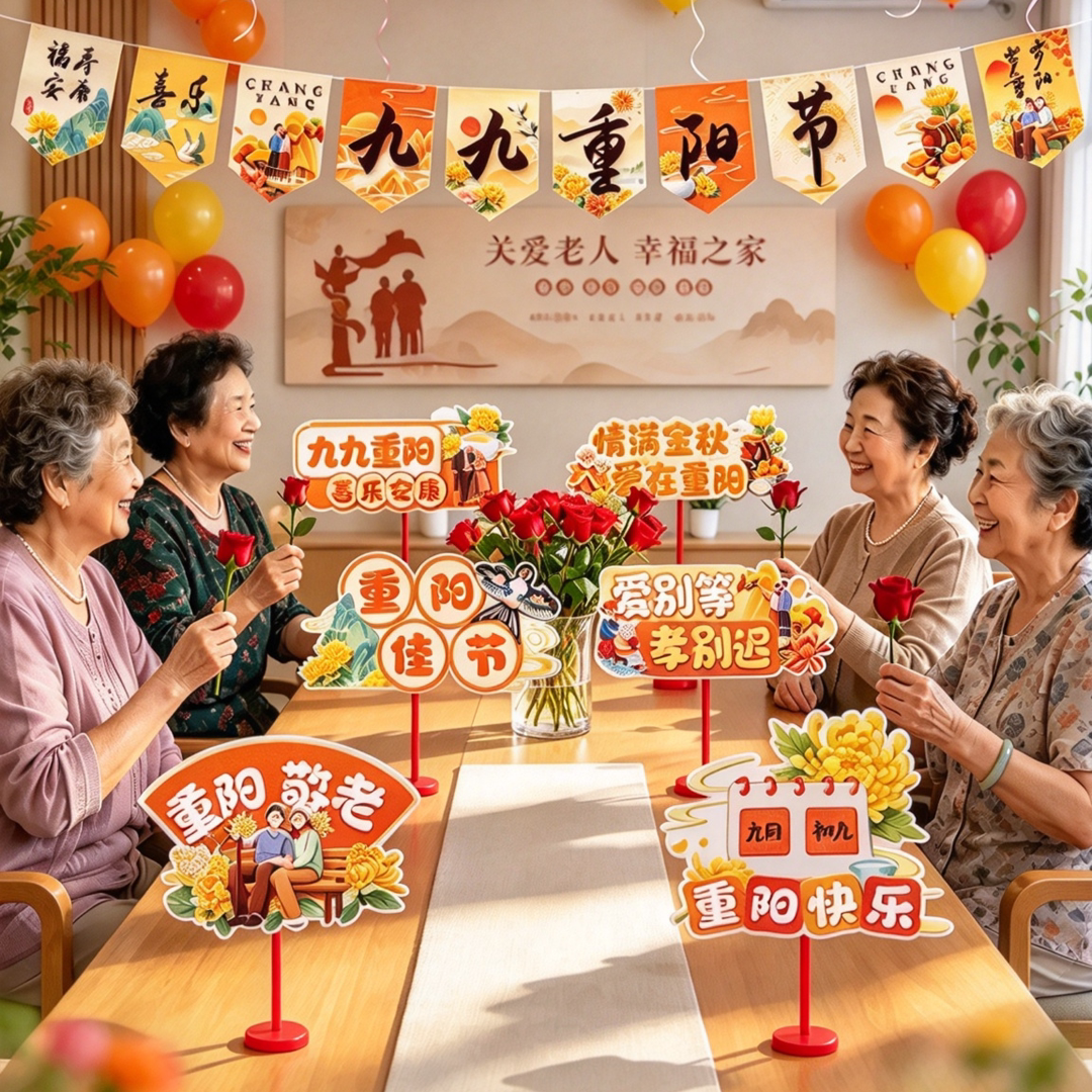 重阳节场景布置桌面立牌摆件社区敬老院关爱老人活动拍照氛围装饰