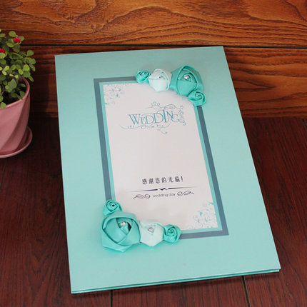 串串喜 创意欧式婚礼签到本题名册 签到册 锦缎花结婚签名簿